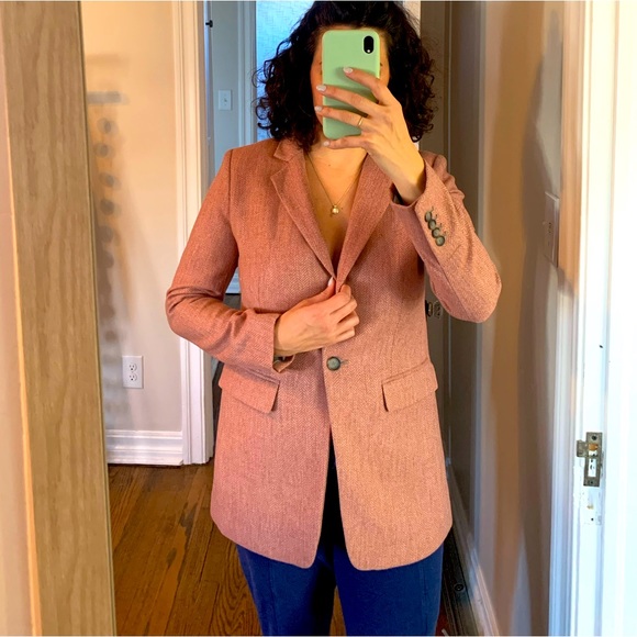 LOFT Grey and Coral Houndstooth Blazer EUC - Picture 1 of 7